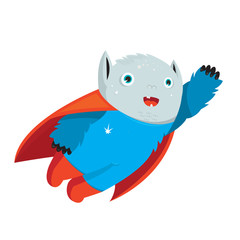 Cheerful illustrated monster. The monster flies. Cheerful illustration. Picture for kids. Super hero.
