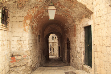 Typical medieval street in the city of Dubrovnik, Croatia