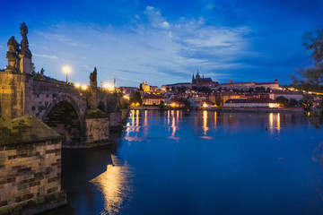 Fototapeta na wymiar Old Town ancient architecture and river pier in Prague, Czech Republic