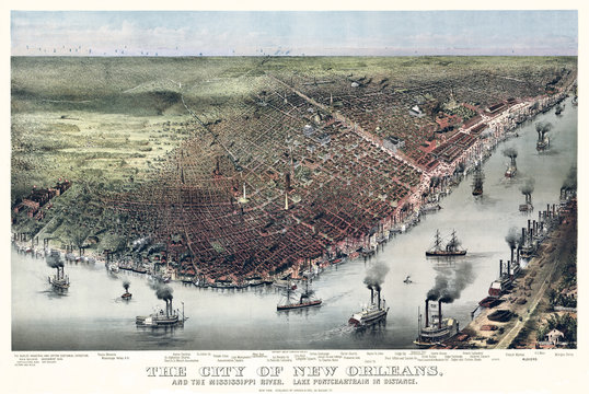 New Orleans, Louisiana, Old aerial view. Currier & Yves, New York, 1885