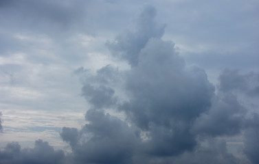 空と雲「空想・雲のモンスター（中央上の雲などに顔）たち」ボス、リーダー、見張る、先見の明、見通す、洞察力、視界良好、仲間などのイメージ