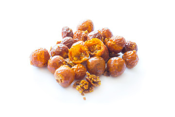 Freeze dried physalis on a white background.