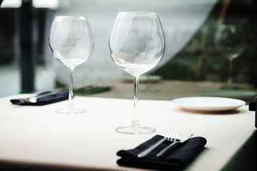 Wine glasses on a table