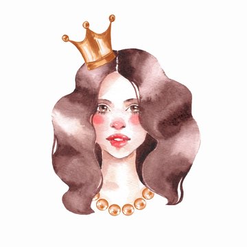 Girl. Watercolor female face. Prinsess