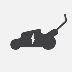 Lawn mower icon with li-ion battery, garden service. Concept.