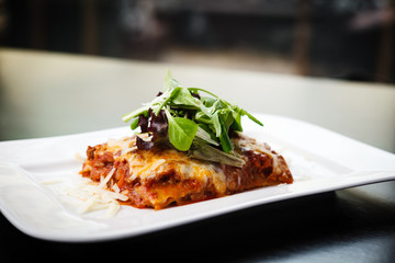 Lasagna with salad
