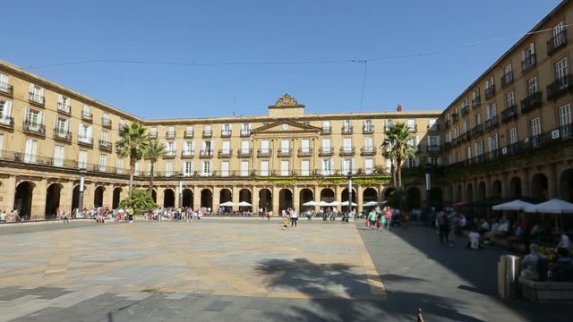 Square in front of Royal Academy of the Basque Language in Bilbao, panorama view