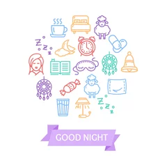 Fototapeten Sleeping and Insomnia Color Round Design Template Line Icon Concept. Vector © mouse_md