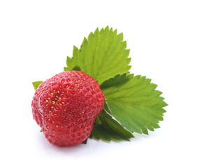 Strawberry with leaves.