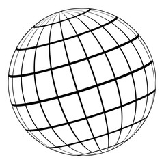 Globe 3D model of the Earth or planet, model of the celestial sphere with coordinate grid, vector field with stripes and lines of Meridian and parallel