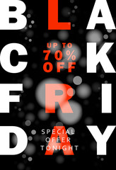 Black Friday sale inscription design template. Black Friday banner. Up to 70% off. Special offer. Vector illustration EPS10