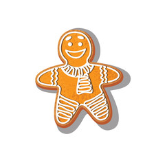 Gingerbread Man cookie vector isolated illustration on a white background. New year baked cartoon sweet cake man. Traditional winter holiday home treat