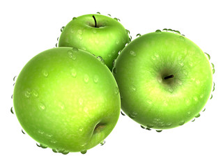 Three Fresh Yellow Green apples. Foods and Dishes Series.