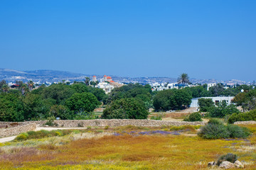 Fototapeta na wymiar View of the town of Paphos from the Archaeological park.