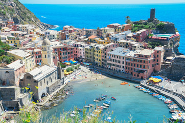 Naklejka na ściany i meble Vernazza, Cinque Terre - Italy, a popular tourist spot on the Ligurian Sea