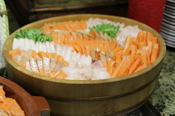 Japanese assorted tasty fresh  sashimi set on tray