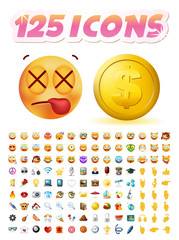 Set of 125 Realistic Cute Icons on White Background . Isolated Vector Illustration 