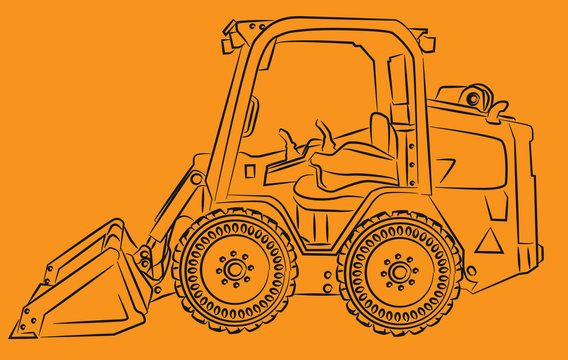 recommend clip art: Skid Steer construction equipment grey line art vector on a orange background