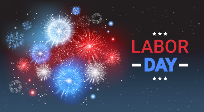 Labor Day Holiday Greeting Card With Firework Banner Flat Vector Illustration
