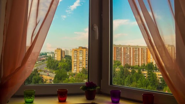 Sky And Clouds in the sity Timelapse, View from the apartment