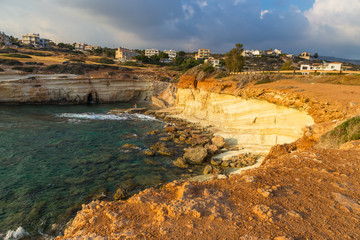 Fototapeta na wymiar Sunset off the coast of Paphos, Cyprus