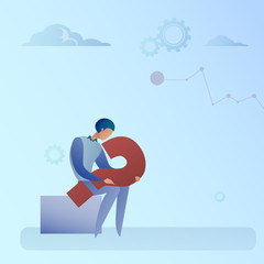Business Man With Question Mark Pondering Problem Concept Flat Vector Illustration