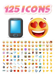 Set of 125 Realistic Cute Icons on White Background . Isolated Vector Illustration 