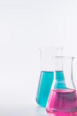 science and clinic background. Chemical and Medical laboratory research.  laboratory beakers with colorful liquids and reagents.  