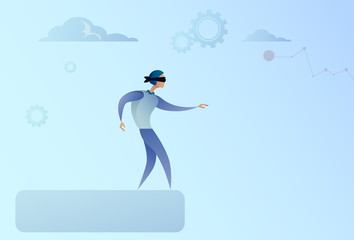 Business Man Blind Walking To Cliff Gap Crisis Risk Concept Flat Vector Illustration