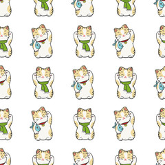 Cute kitten seamless pattern design with white background. Vector illustration