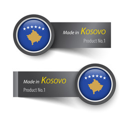 Flag icon and label with text made in Kosovo .