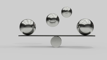 3d illustrationof balanced metal chrome spheres.