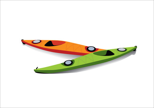 Flat illustration of two kayaks on the shore