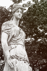 Fototapeta na wymiar Ancient sculpture Diana (Artemis). Goddess of of the moon, wildlife, nature and hunting.