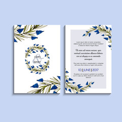 Vector invitation with handmade floral elements. Modern Wedding collection. Thank you card, save the date cards, menu, flyer, banner template.