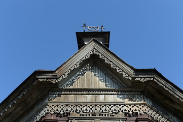 The decoration of the roof of the wooden building of the early 20th century on Pushkin street Barnaul.