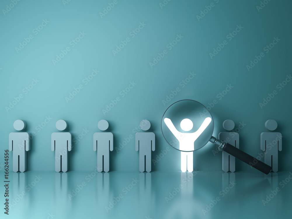 Fototapete searching for the right person concept, stand out from the crowd and different concept , magnifying 