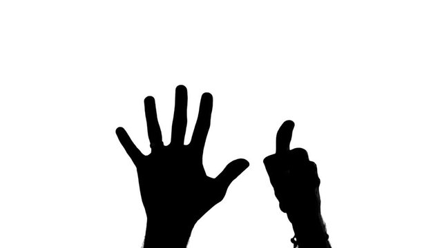 Silhouette Hands Countdown From Ten. Male hands silhouette making a countdown from number ten on a white background