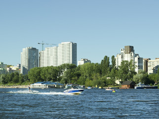 The man is water skiing