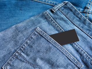 Blue jeans detail with empty label tag
