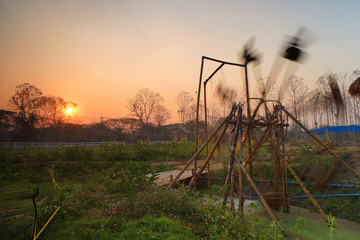 Wind turbine baler made from bamboo in Thailand.