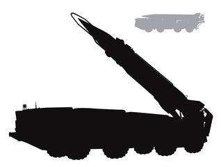 Military silhouettes. Vector tactical ballistic missile launcher - 166247183