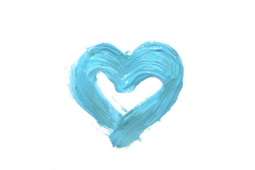 Fototapeta na wymiar Watercolor heart of blue color on a white background isolated. Smears of oil paint in the form of a heart.
