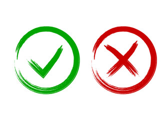 Tick and cross signs. Symbols yes and no, vector illustration