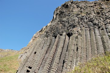 Close up of the interlocking basalt columns at the Giant's Causeway in County Antrim in Northern...