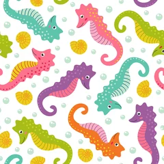 Behang Zeedieren naadloos patroon met schattig zeepaardje - vectorillustratie, eps
