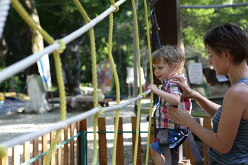 Boy on obstacle course