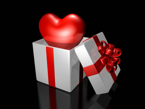 3d cute heart popping up in the decorated white gift bax . Valentine 3D Illustration Design Series.