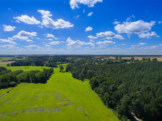 Obraz premium Aerial view with green meadow and forest