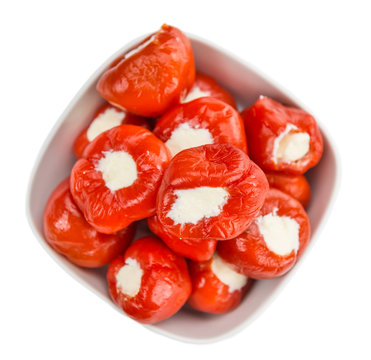 Fresh made Filled Pimientos (over white)